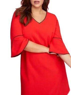 Lane Bryant Size 26 Plus Career Dress Bell Sleeves Knee Length V-Neck Black Trim